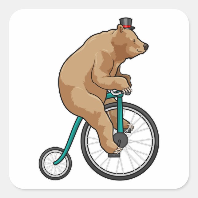 Bear at Circus with Bicycle Square Sticker (Front)