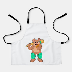 Bear at Cricket with Cricket bat Apron