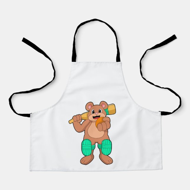 Bear at Cricket with Cricket bat Apron (Front)
