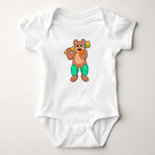 Bear at Cricket with Cricket bat Baby Bodysuit
