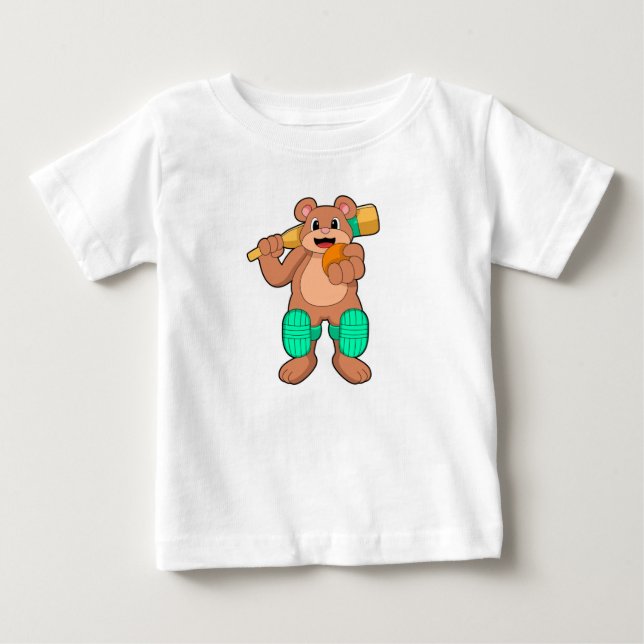 Bear at Cricket with Cricket bat Baby T-Shirt (Front)