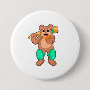 Bear at Cricket with Cricket bat Button