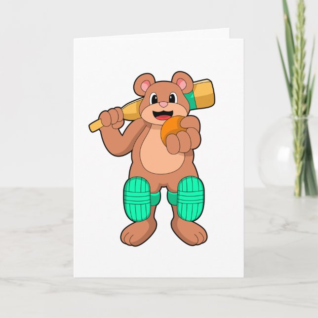 Bear at Cricket with Cricket bat Card (Front)