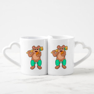 Bear at Cricket with Cricket bat Coffee Mug Set