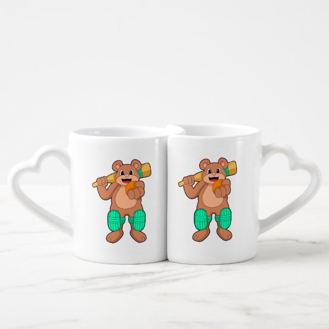 Bear at Cricket with Cricket bat Coffee Mug Set (Front Nesting)