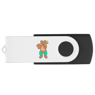 Bear at Cricket with Cricket bat Flash Drive