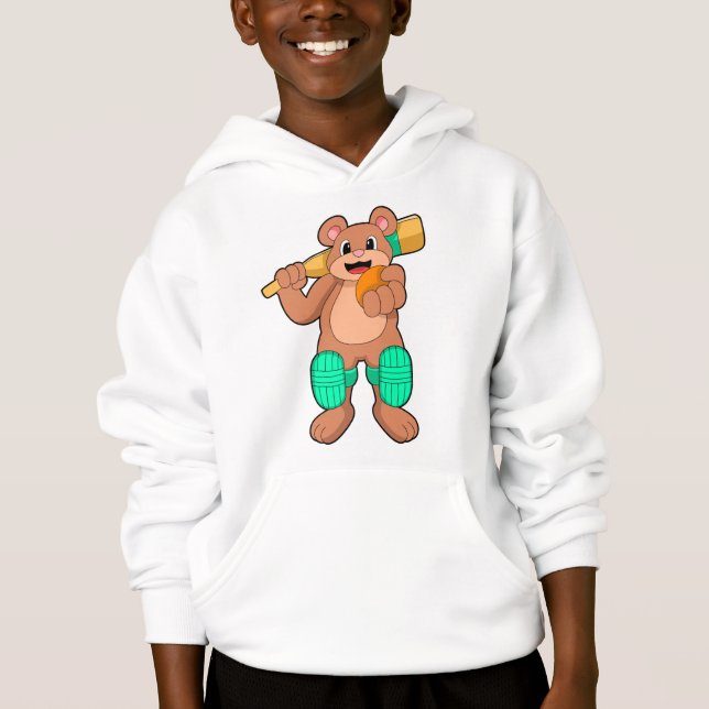 Bear at Cricket with Cricket bat Hoodie (Front)