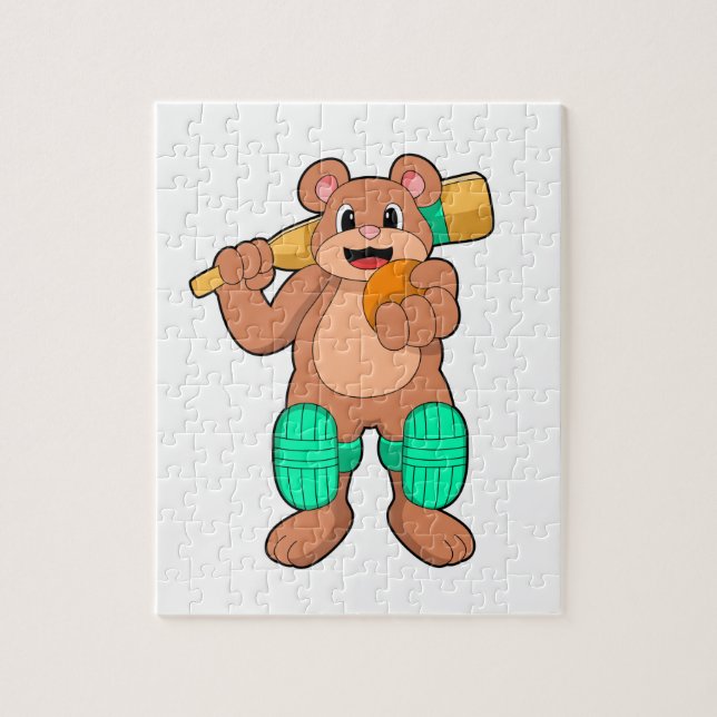 Bear at Cricket with Cricket bat Jigsaw Puzzle (Vertical)