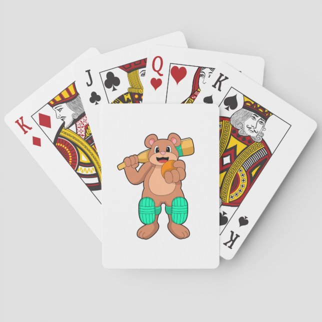 Bear at Cricket with Cricket bat Poker Cards (Back)