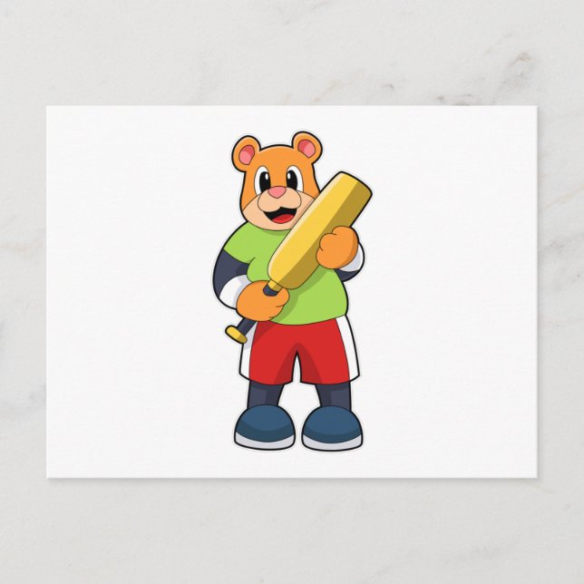 Bear at Cricket with Cricket bat Postcard (Front)