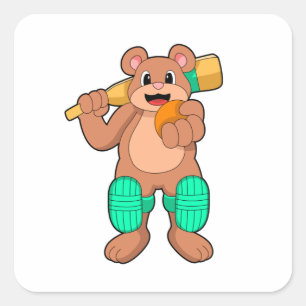 Bear at Cricket with Cricket bat Square Sticker