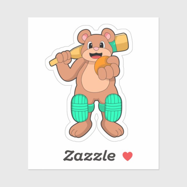 Bear at Cricket with Cricket bat Sticker (Sheet)