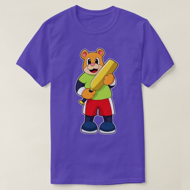 Bear at Cricket with Cricket bat  T-Shirt (Design Front)