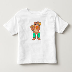 Bear at Cricket with Cricket bat Toddler T-shirt