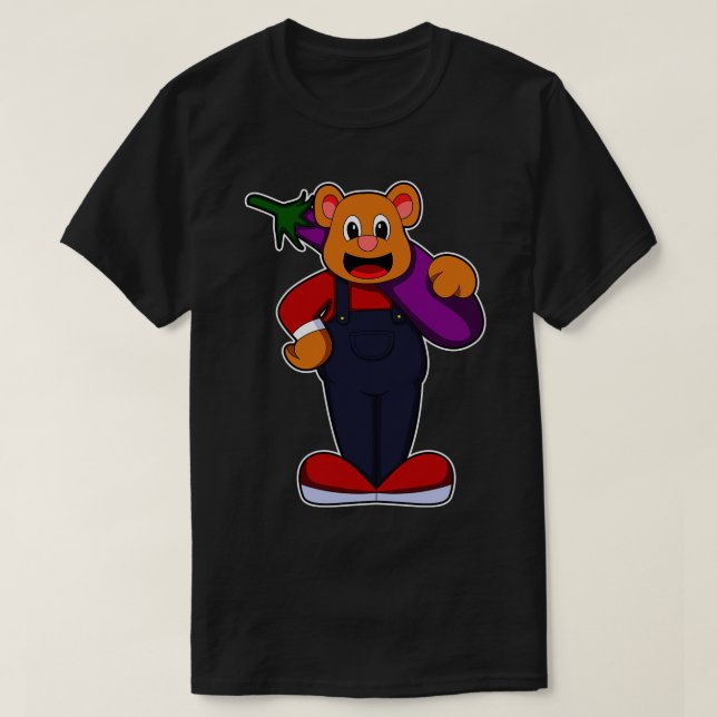 Bear at Farmer with Eggplant T-Shirt (Design Front)