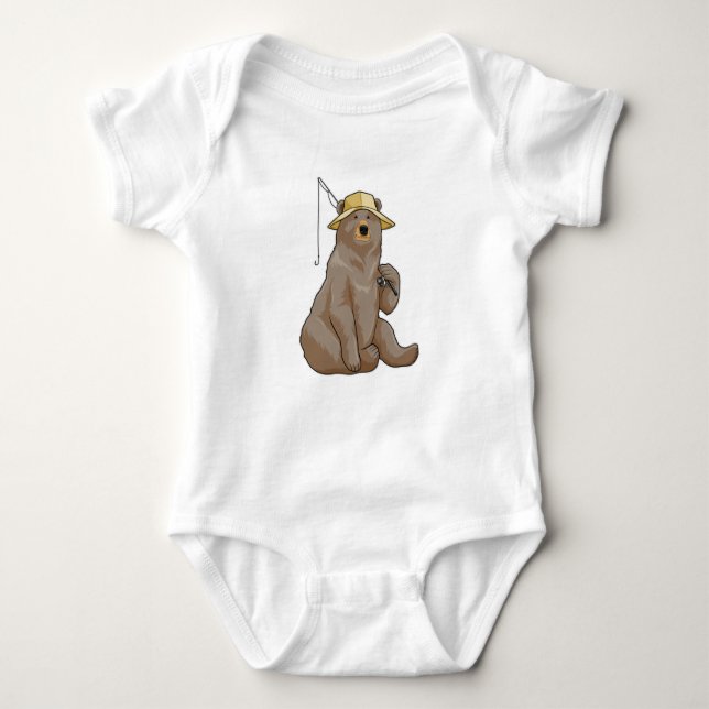 Bear at Fishing with Fishing rod Baby Bodysuit (Front)