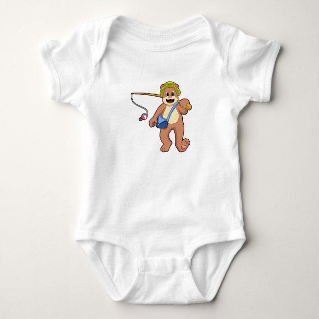 Bear at Fishing with Fishing rod Baby Bodysuit (Front)