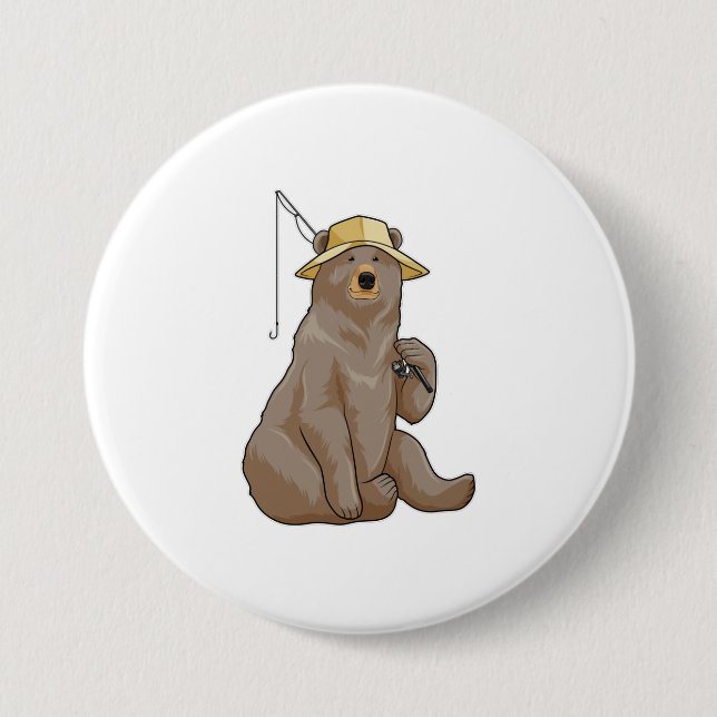 Bear at Fishing with Fishing rod Button (Front)