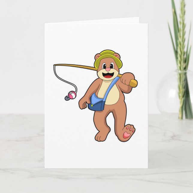 Bear at Fishing with Fishing rod Card (Front)