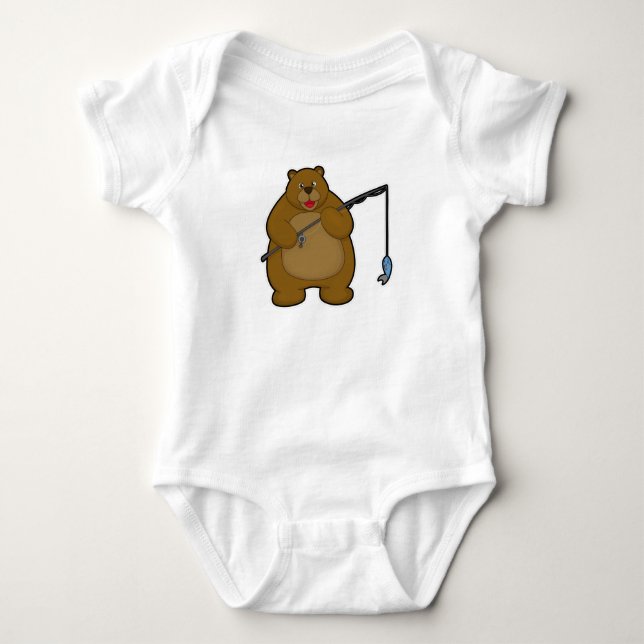 Bear at Fishing with Fishing rod & Fish Baby Bodysuit (Front)