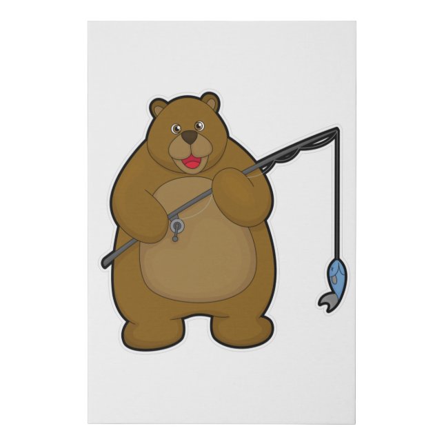 Bear at Fishing with Fishing rod & Fish Faux Canvas Print (Front)