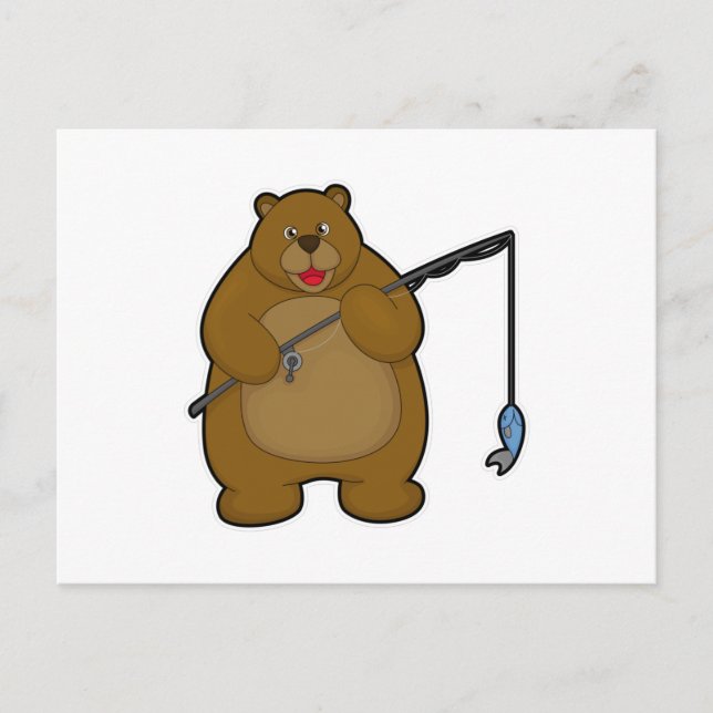 Bear at Fishing with Fishing rod & Fish Postcard (Front)