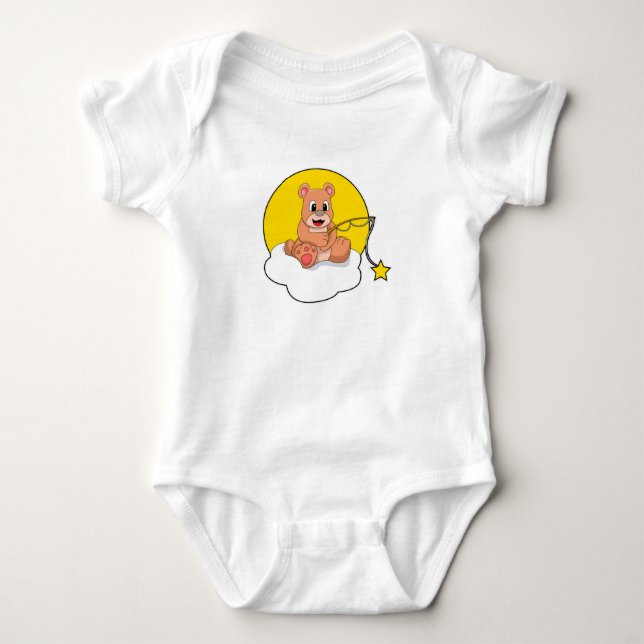 Bear at Fishing with Fishing rod on Cloud Baby Bodysuit (Front)