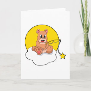 Bear at Fishing with Fishing rod on Cloud Card