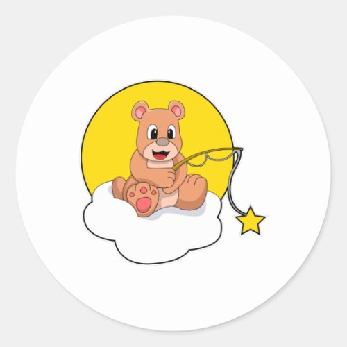 Bear at Fishing with Fishing rod on Cloud Classic Round Sticker