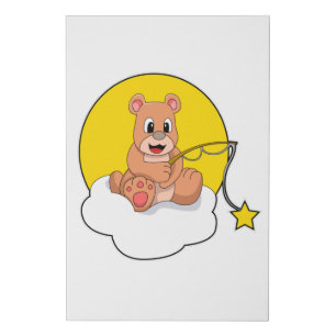 Bear at Fishing with Fishing rod on Cloud Faux Canvas Print