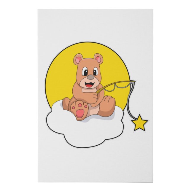 Bear at Fishing with Fishing rod on Cloud Faux Canvas Print (Front)