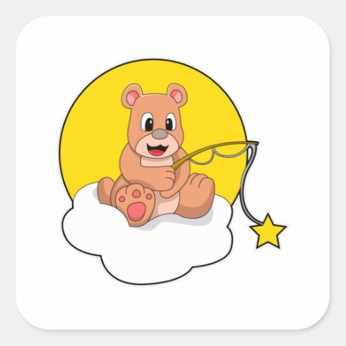 Bear at Fishing with Fishing rod on Cloud Square Sticker