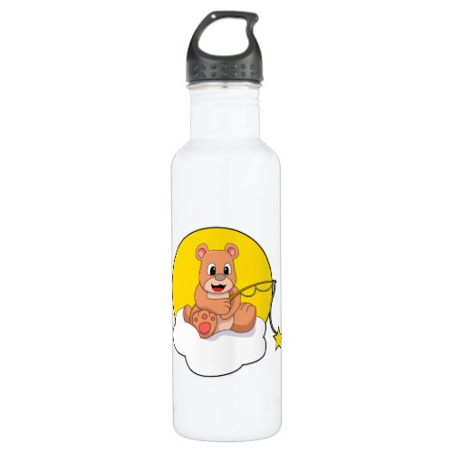Bear at Fishing with Fishing rod on Cloud Stainless Steel Water Bottle