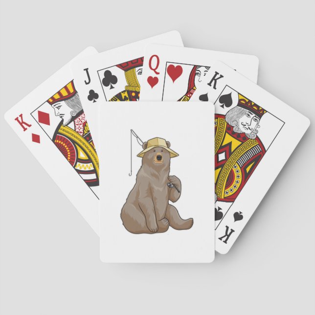 Bear at Fishing with Fishing rod Poker Cards (Back)