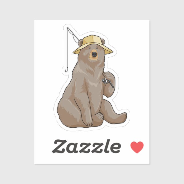 Bear at Fishing with Fishing rod Sticker (Sheet)
