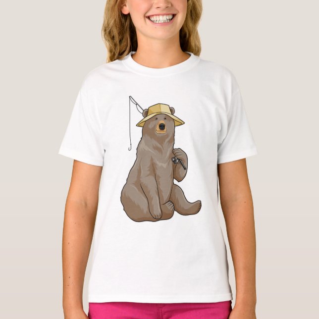 Bear at Fishing with Fishing rod T-Shirt (Front)