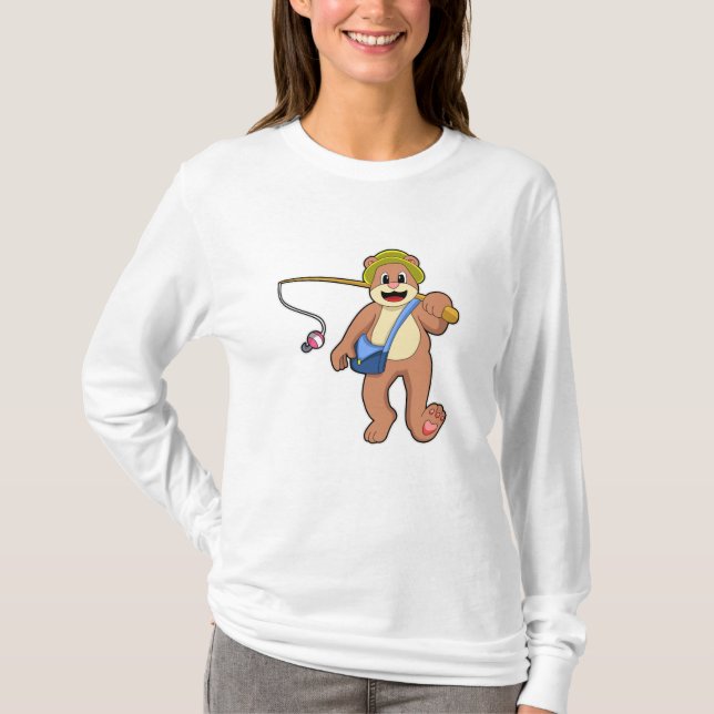 Bear at Fishing with Fishing rod T-Shirt (Front)