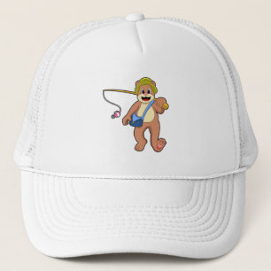 Bear at Fishing with Fishing rod Trucker Hat