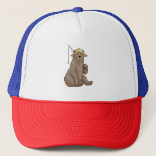 Bear at Fishing with Fishing rod Trucker Hat