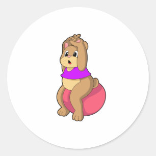 Bear at Fitness with Exercise ball.PNG Classic Round Sticker