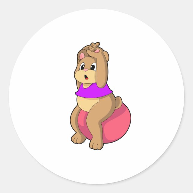 Bear at Fitness with Exercise ball.PNG Classic Round Sticker (Front)