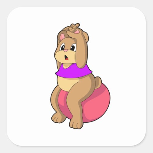 Bear at Fitness with Exercise ballPNG Square Sticker