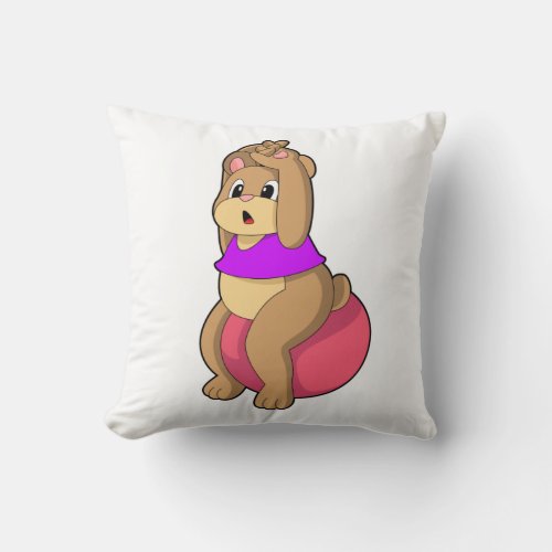 Bear at Fitness with Exercise ballPNG Throw Pillow