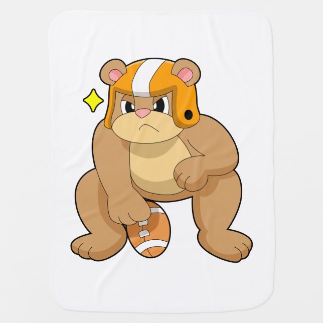 Bear at Football Sports Baby Blanket (Front)