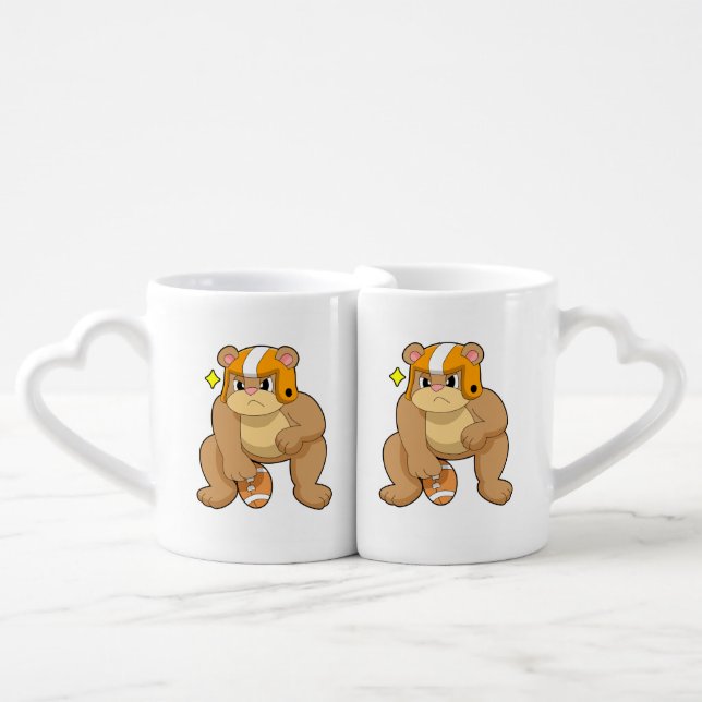 Bear at Football Sports Coffee Mug Set (Front Nesting)