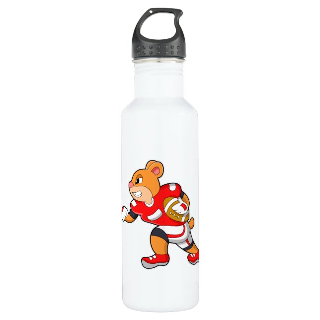 Bear at Football Sports Stainless Steel Water Bottle (Front)