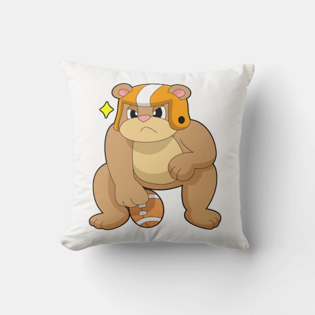 Bear at Football Sports Throw Pillow (Front)