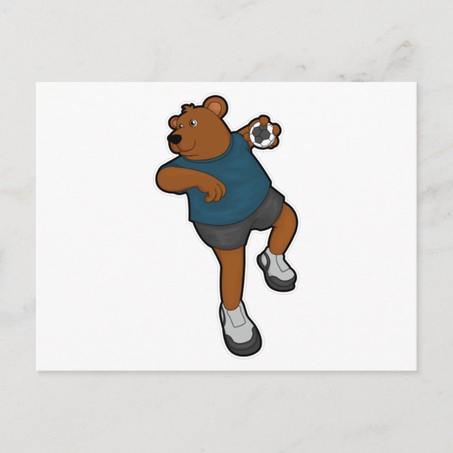 Bear at Handball player with Handball Postcard (Front)