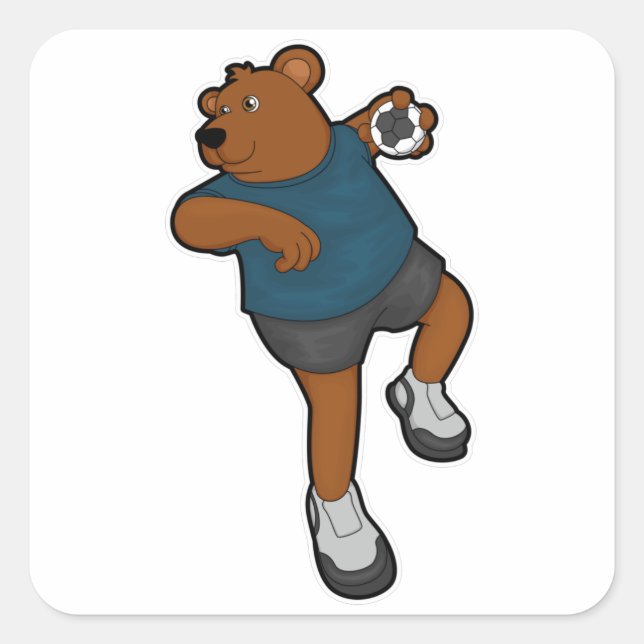 Bear at Handball player with Handball Square Sticker (Front)