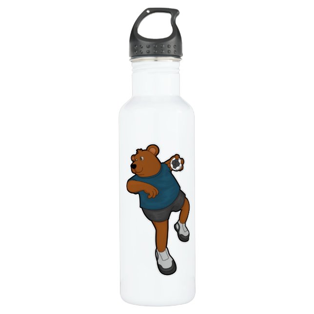 Bear at Handball player with Handball Stainless Steel Water Bottle (Front)